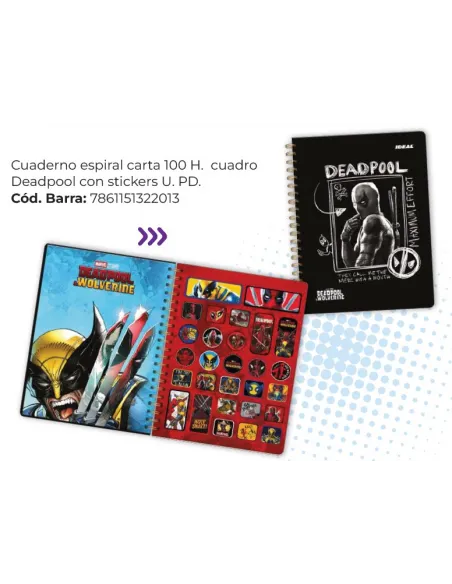 CUAD. ESP. IDEAL 100H CD C/STICKERS DEADPOOL P/DURA