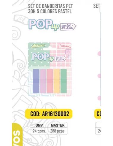 BANDERITA ARTESCO POP UP  PASTEL 5 COL 30H