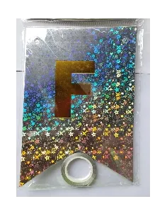 BANDERIN FELIZ CUMPLEAÑOS HOLOGRAFICO PLATEADO