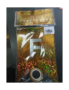 BANDERIN FELIZ CUMPLEAÑOS HOLOGRAFICO DORADO