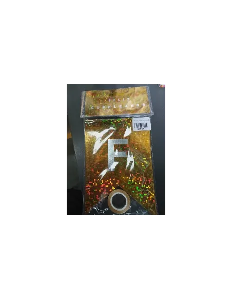 BANDERIN FELIZ CUMPLEAÑOS HOLOGRAFICO DORADO