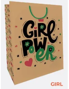 FUNDA DE REGALO KRAFT MEDIANA GIRL POWER 32X26X13.14CM
