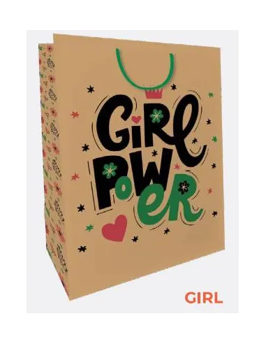 FUNDA DE REGALO KRAFT MEDIANA GIRL POWER 32X26X13.14CM
