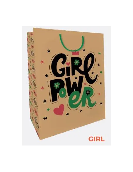 FUNDA DE REGALO KRAFT MEDIANA GIRL POWER 32X26X13.14CM