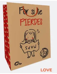 FUNDA DE REGALO KRAFT MEDIANA POR SI TE PIERDES 32X26X13.14CM