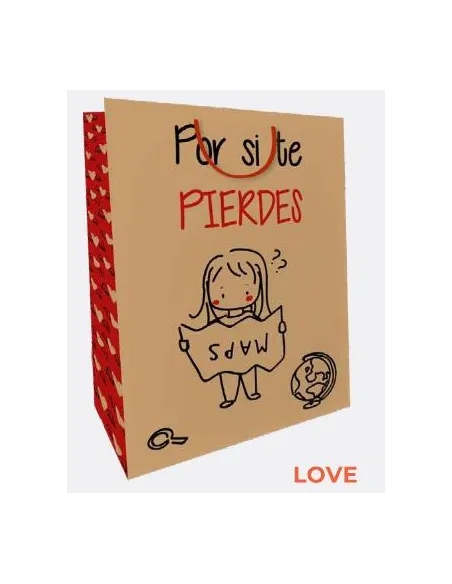 FUNDA DE REGALO KRAFT MEDIANA POR SI TE PIERDES 32X26X13.14CM