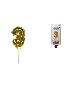 GLOBO METALICO 6 NUMERO 3 DORADO