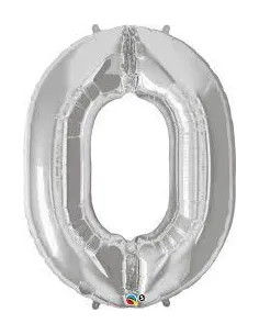 GLOBO METALICO  32 NUMERO  0 PLATEADO