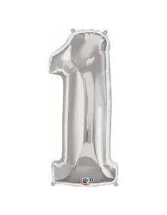 GLOBO METALICO  32 NUMERO  1 PLATEADO