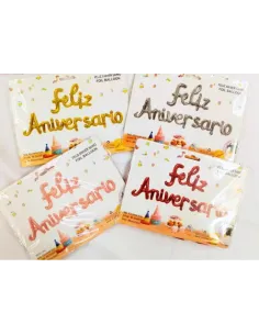 GLOBO ALUMINIO LETRAS FELIZ ANIVERSARIO C/SURTIDOS