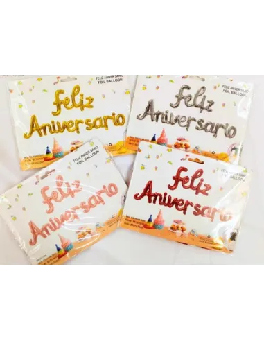 GLOBO ALUMINIO LETRAS FELIZ ANIVERSARIO C/SURTIDOS