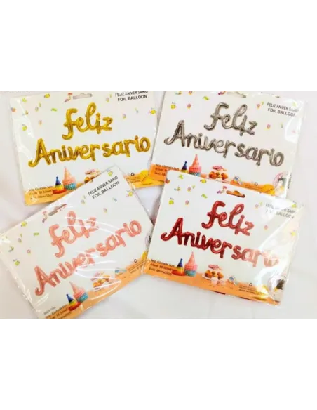 GLOBO ALUMINIO LETRAS FELIZ ANIVERSARIO C/SURTIDOS
