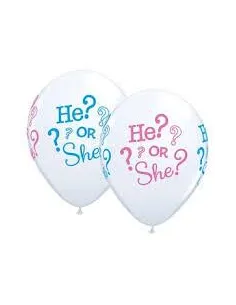 GLOBOS IMPRESO  12 BLANCO HE OR SHE CELESTE Y ROSADO UNIDAD