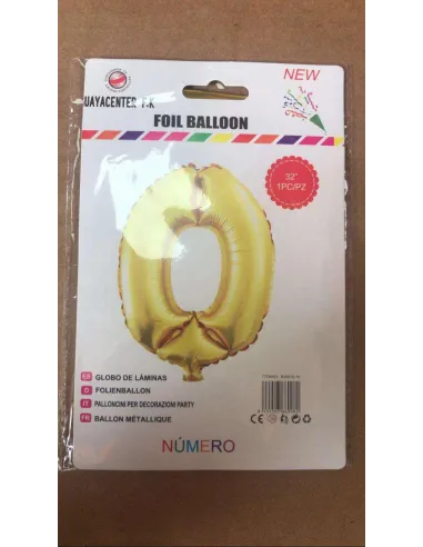 GLOBO METALICO 32 NUMERO 0 DORADO