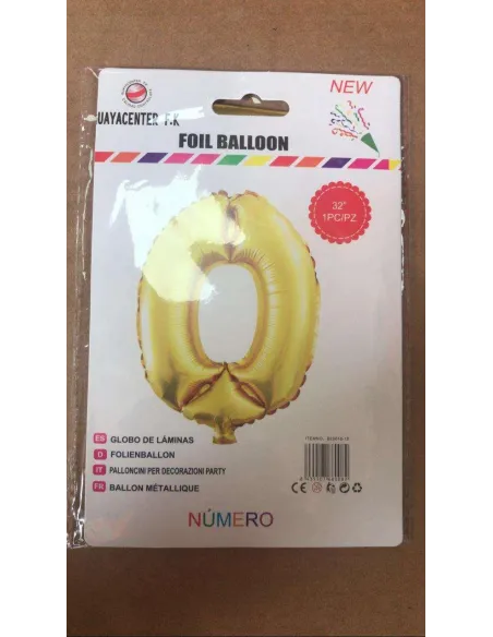 GLOBO METALICO 32 NUMERO 0 DORADO