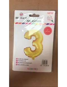 GLOBO METALICO 32 NUMERO 3 DORADO