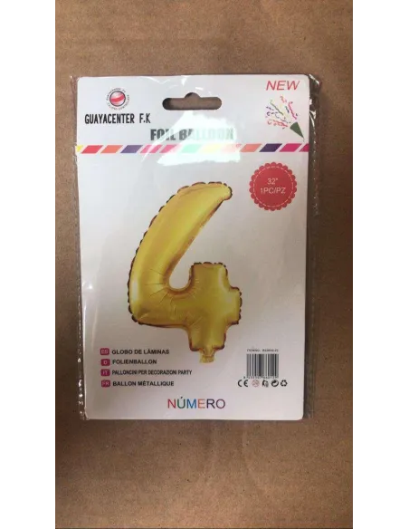 GLOBO METALICO 32 NUMERO 4 DORADO