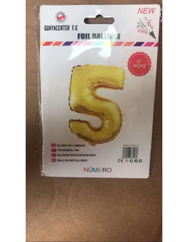 GLOBO METALICO 32 NUMERO 5 DORADO