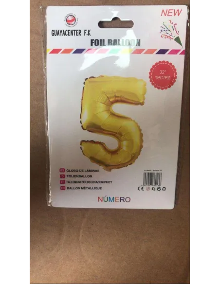 GLOBO METALICO 32 NUMERO 5 DORADO
