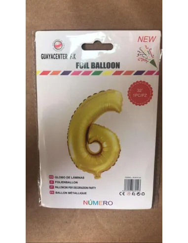 GLOBO METALICO 32 NUMERO 6 DORADO