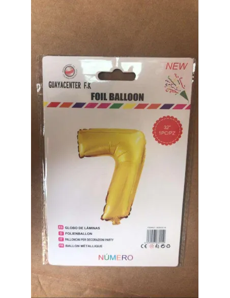 GLOBO METALICO 32 NUMERO 7 DORADO