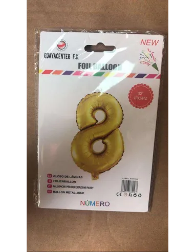 GLOBO METALICO 32 NUMERO 8 DORADO