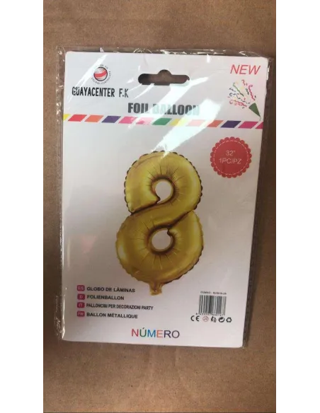 GLOBO METALICO 32 NUMERO 8 DORADO