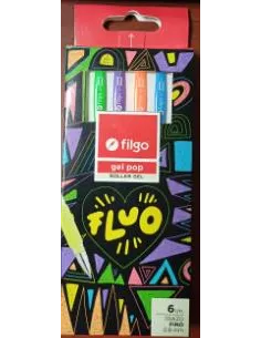 BOLIGRAFO FILGO ROLLER GEL POP C/FLUO CAJA X 6 UND R. GP8-E6-FLU