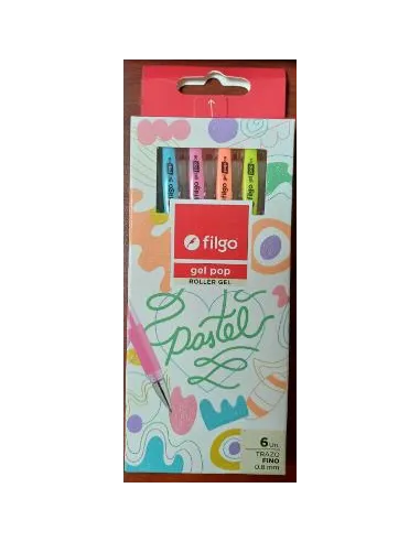 BOLIGRAFO FILGO ROLLER GEL POP C/PATEL CAJA X 6 UND R. GP8-E6-PAS
