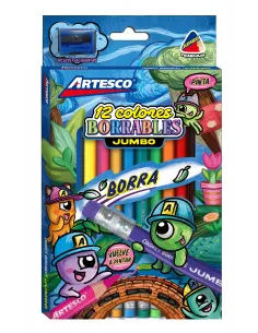 LAPIZ ARTESCO TRIANG BORRABLE JUMBO X 12 COL.  SACAP.