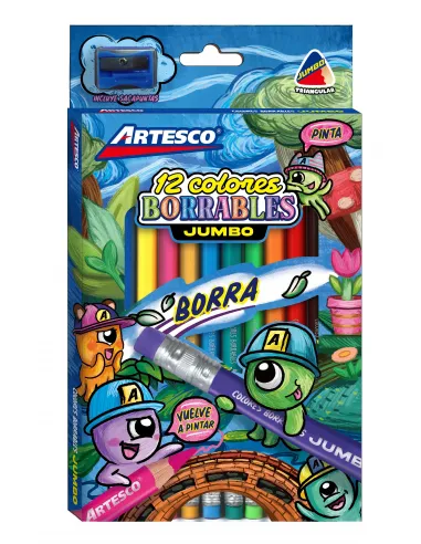 LAPIZ ARTESCO TRIANG BORRABLE JUMBO X 12 COL.  SACAP.