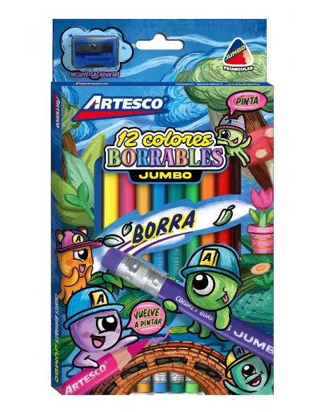 LAPIZ ARTESCO TRIANG BORRABLE JUMBO X 12 COL.  SACAP.
