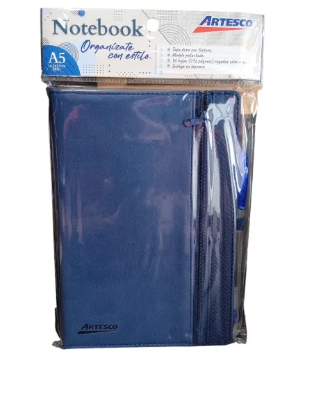 LIBRETA ARTESCO NB ZIPPER AZUL 96H 80GR  LAPICERO