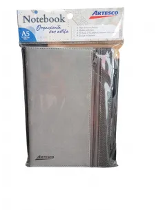 LIBRETA ARTESCO NB ZIPPER GRIS 96H 80GR  LAPICERO