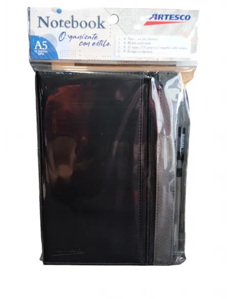 LIBRETA ARTESCO NB ZIPPER NEGRO 96H 80GR  LAPICERO