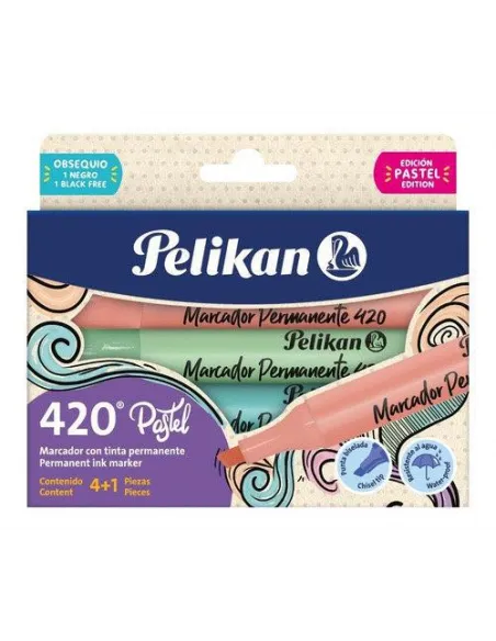 MARC. PELIKAN 420 PERMANENTE PASTEL X 4 COL  1 NEGRO