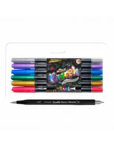 MARC ARTESCO PINCEL DOBLE PUNTA METALIZADO X 6 COL