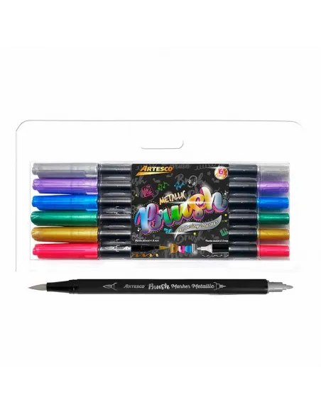 MARC ARTESCO PINCEL DOBLE PUNTA METALIZADO X 6 COL