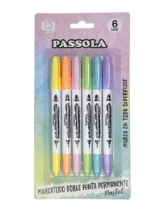 MARC. PASSOLA PERM PASTEL DOBLE PUNTA (FINO  ULTRAFINO) X 6 COL E/BLISTER