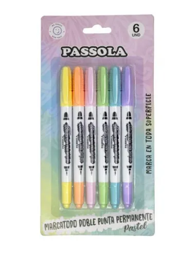 MARC. PASSOLA PERM PASTEL DOBLE PUNTA (FINO  ULTRAFINO) X 6 COL E/BLISTER