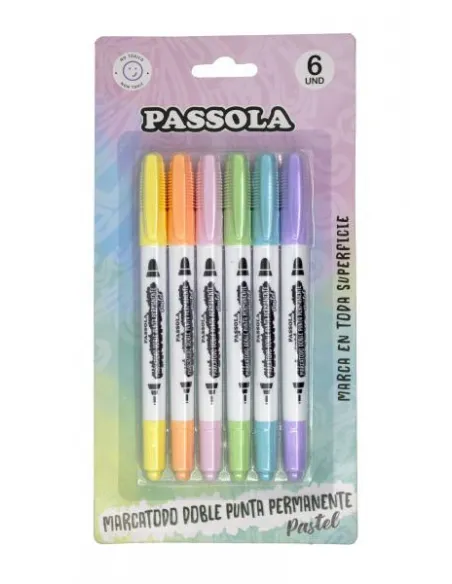 MARC. PASSOLA PERM PASTEL DOBLE PUNTA (FINO  ULTRAFINO) X 6 COL E/BLISTER