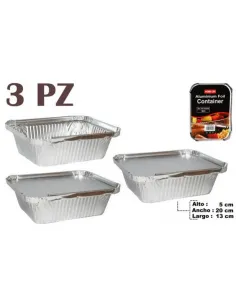 MOLDE DESECHABLE ALUMINIO X3 PZ C/TAPA 5X20X13CM REF. AF1960