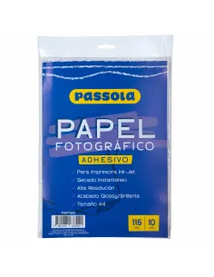 PAPEL FOTOGRAFICO PASSOLA A4 115G ADHESIVO FDA. X 10UND