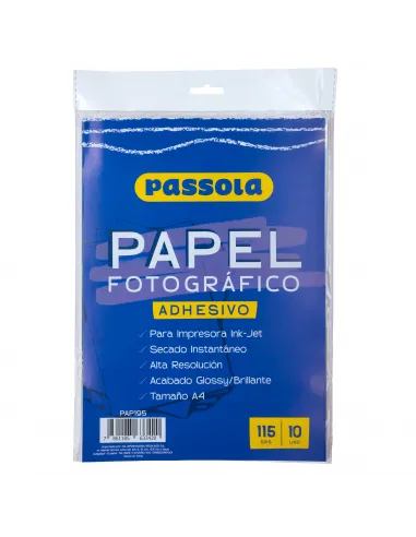 PAPEL FOTOGRAFICO PASSOLA A4 115G ADHESIVO FDA. X 10UND