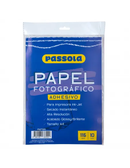 PAPEL FOTOGRAFICO PASSOLA A4 115G ADHESIVO FDA. X 10UND