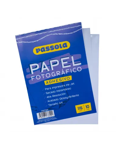 PAPEL FOTOGRAFICO PASSOLA A4 115G ADHESIVO FDA. X 10UND