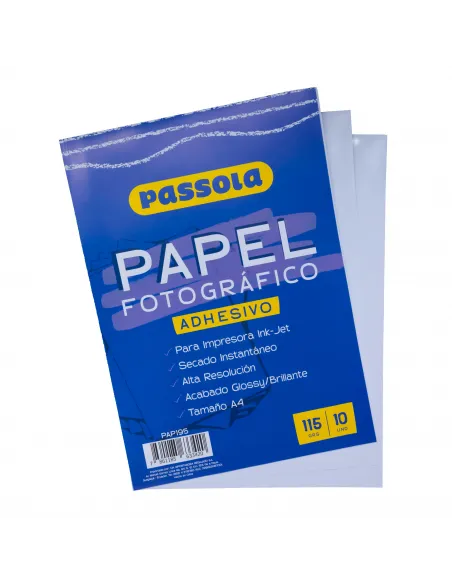 PAPEL FOTOGRAFICO PASSOLA A4 115G ADHESIVO FDA. X 10UND