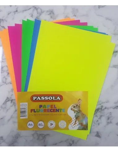 PAPEL FLUORECENTE PASSOLA A4 80GR X 10 COLORES