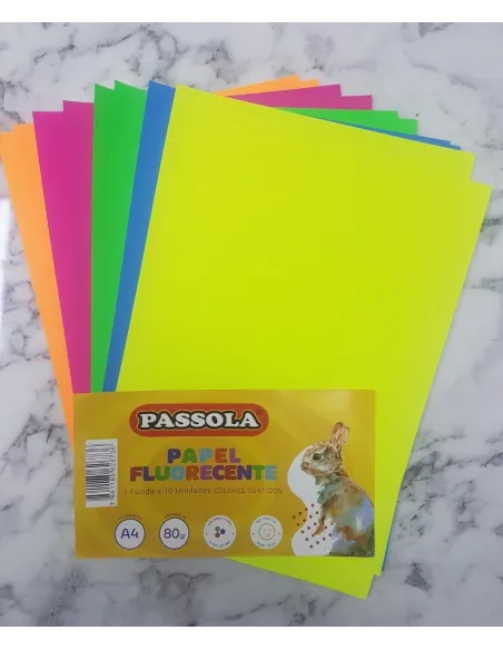 PAPEL FLUORECENTE PASSOLA A4 80GR X 10 COLORES
