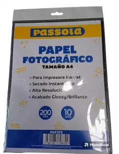 PAPEL FOTOGRAFICO PASSOLA A4 200GR FUNDA X 10